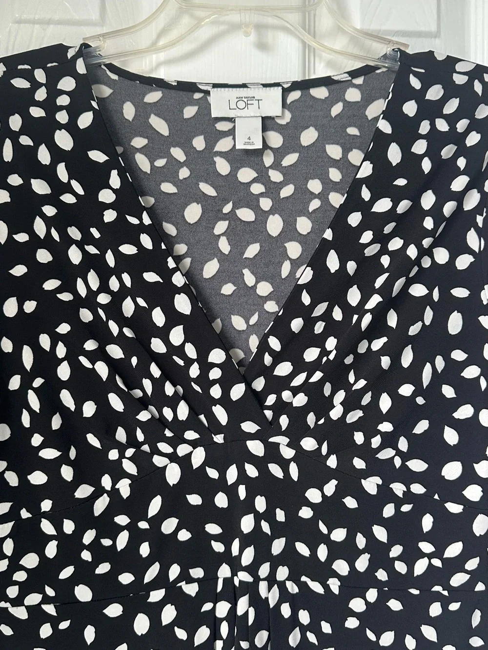 LOFT Black and White Leaf-Print Midi Dress